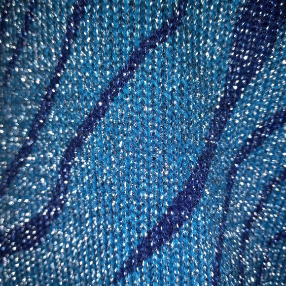 crew-neck tourquoise metalic thread zebra print sweater vintage 1980s - Picture 8 of 8